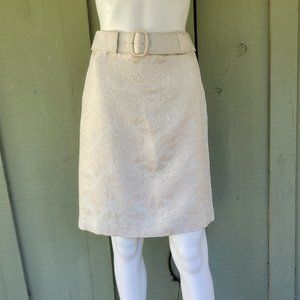 ANN TAYLOR Ivory Gold Metallic Shimmer Belt Skirt 4P